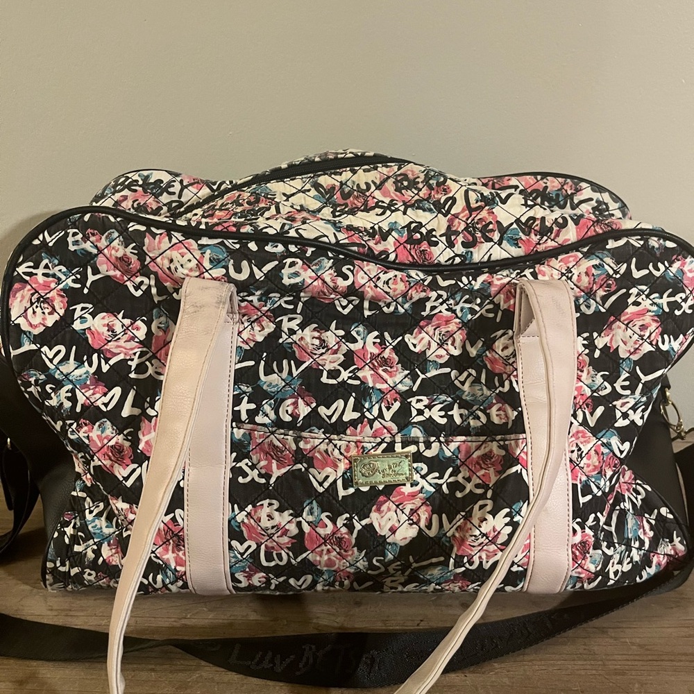Betsey Johnson Black and Pink Floral Travel Bag
